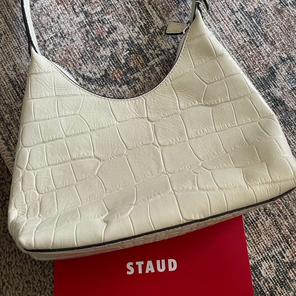 STAUD Scotty Bag Cream Mock- Croc Embossed